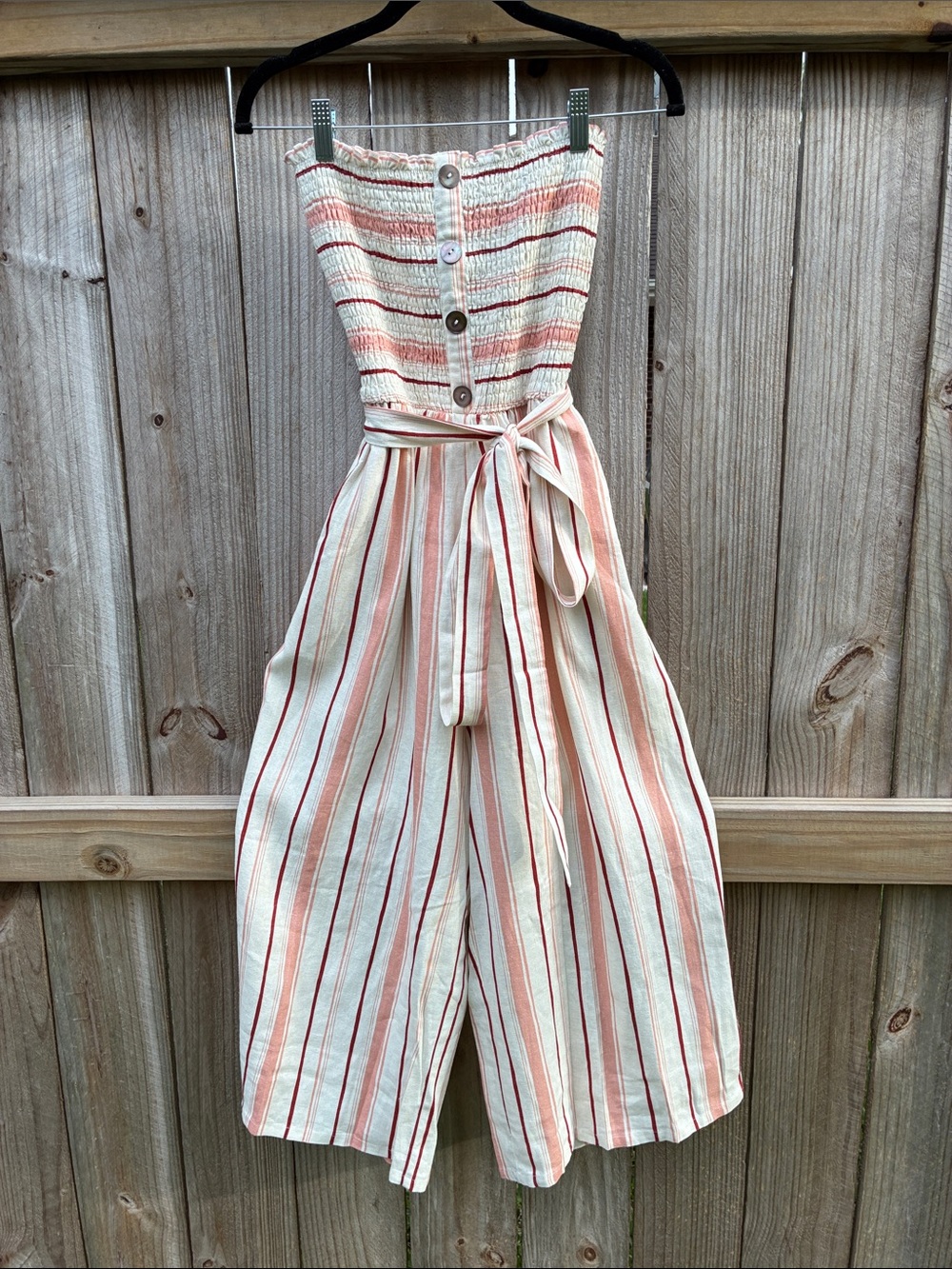 Striped Strapless Jumpsuit in Cream and Coral